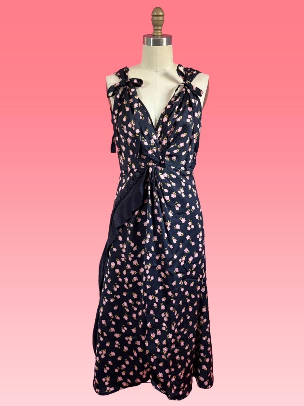 Self-Portrait Coquette Darling Floral Asymmetrical Dress with Strap Bows Size 6